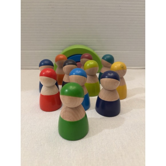 Vintage Waldorf Montessori Wooden Rainbow Peg figures & rainbow stacking blocks - Picture 3 of 5